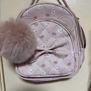 Cute Pink Mini Backpack with Bow and Pom Pom